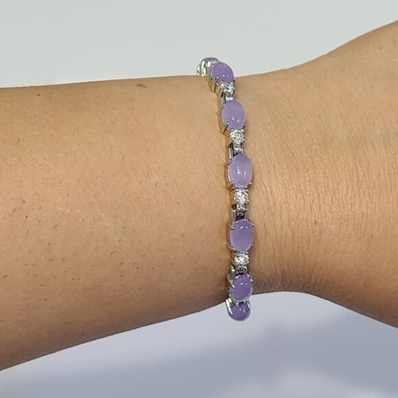 Vintage Amethyst Purple Cabochon CZ Crystal Sterling Silver Tennis Bracelet - Picture 4 of 14